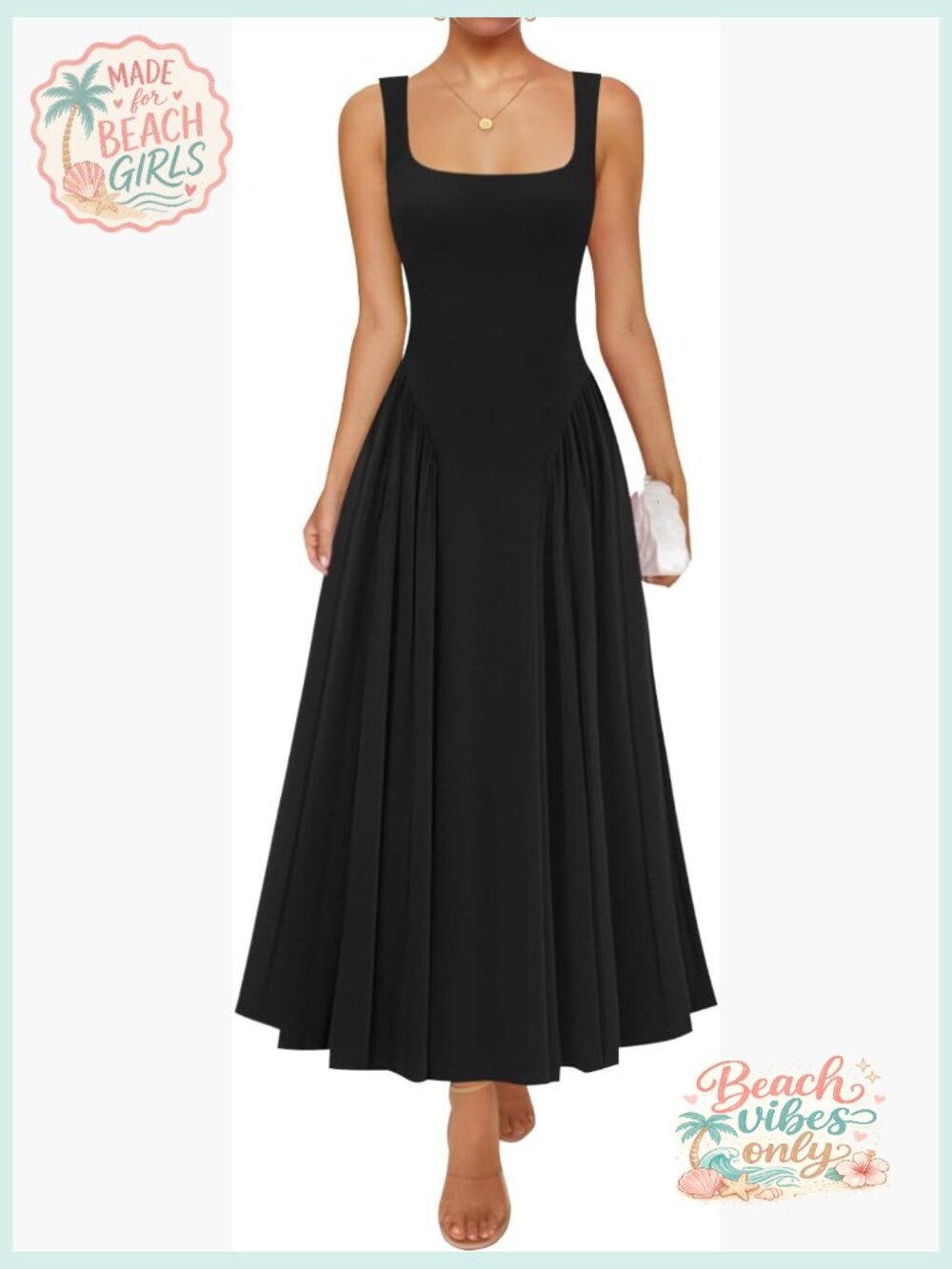 Women's Sleeveless Square Neck Maxi Dress Flowy A-Line Summer Casual